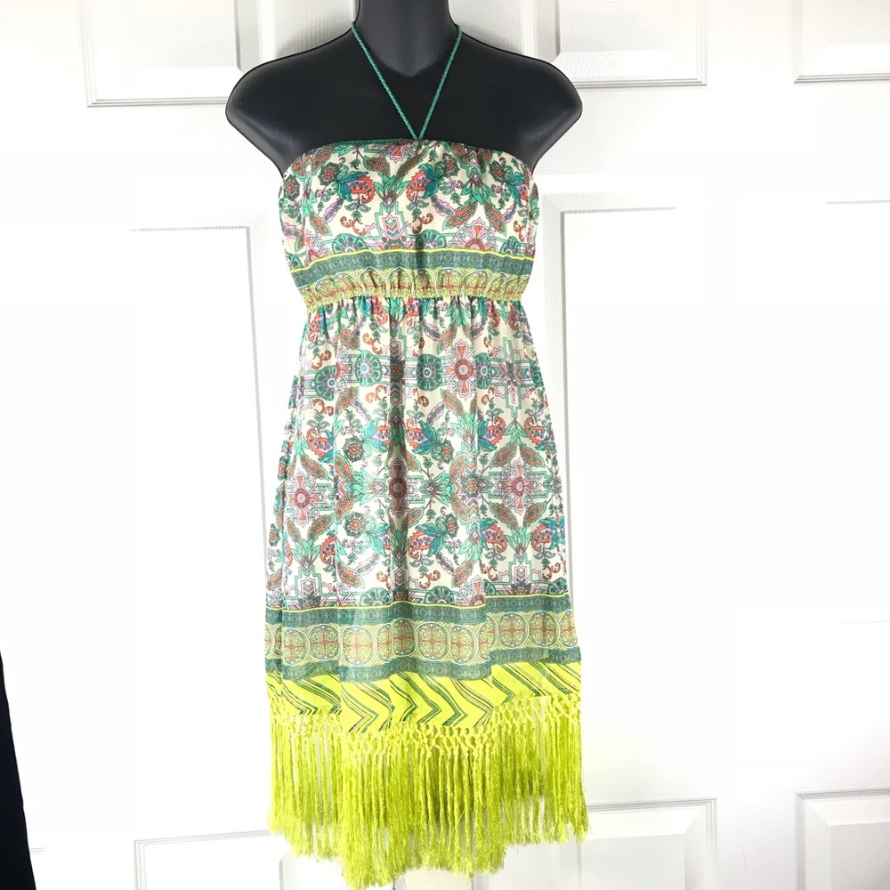 Flying Tomato Green Floral Strapless Halter Dress